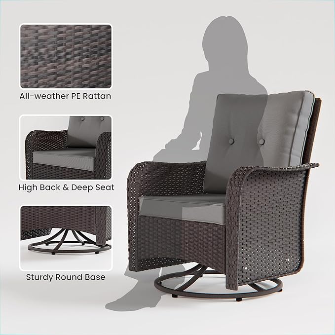 11 Pieces Outdoor Patio Furniture Set,Outdoor Sectional Furniture with 45" 55000 BTU Gas Propane Fire Pit Table,PE Rattan Wicker Patio Conversation Set,Swivel Rocking Chairs Set,Grey