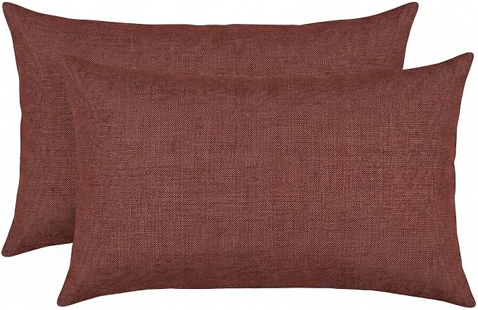 RSH DECOR: Sunbrella Lumbar Throw Pillows Set of 2 | 20" x 12" | Water and Fade-Resistant Performance Fabric | Outdoor Pillow Covers with Down-Alternative Inserts | Made in USA (Essential Russet)