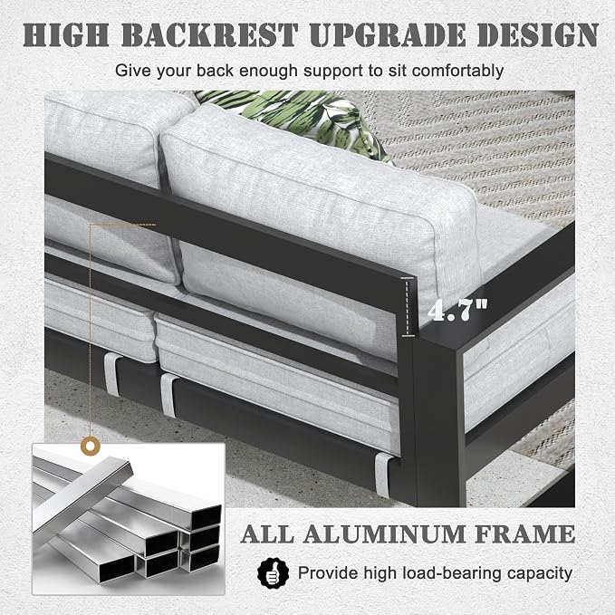 Outdoor Aluminum Furniture Set with Fire Pit Table - 4 Pieces Modern Patio Conversation Sets Metal Sectional Sofa Set