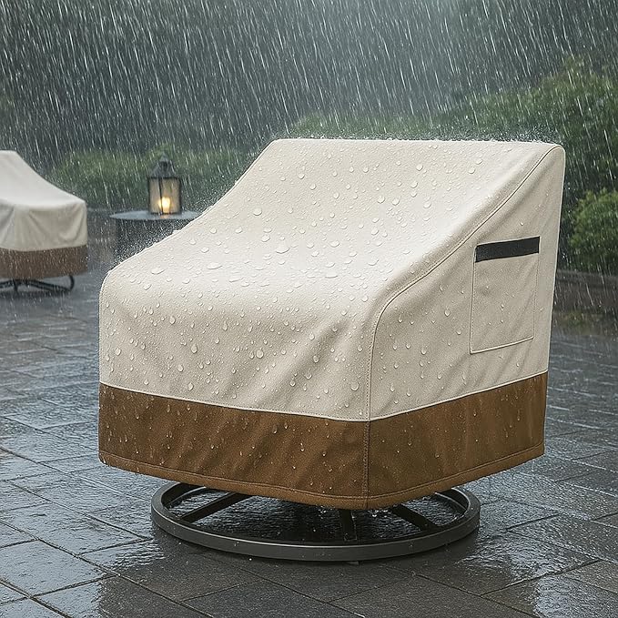 Outdoor Patio Chair Covers Waterproof, 28W x 33D x 38.5H inches Weather Resistant Patio Furniture Cover All-Weather Protection Heavy Duty 600D 2-Pack Beige and Brown