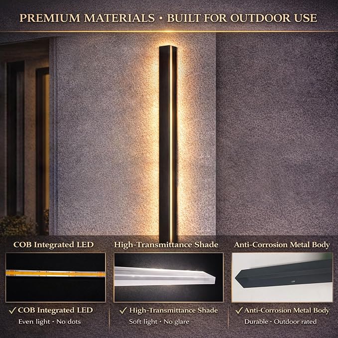 Modern Outdoor Wall Lights 92.5 Inch, 3000K Linear Exterior Wall Light Wall Mount, IP65 Waterproof Long Wall Sconce Light for Front Door, Garage (2 Pack, Black)