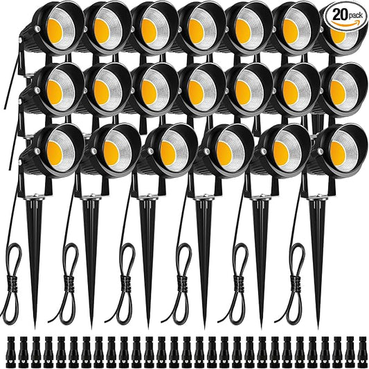 ZUCKEO 10W Low Voltage Landscape Lighting LED Landscape Lights, 12V 24V Waterproof Outdoor Spotlights 1000LM Warm White Light for Floor Garden Yard Pathway (20 Pack with Connectors)