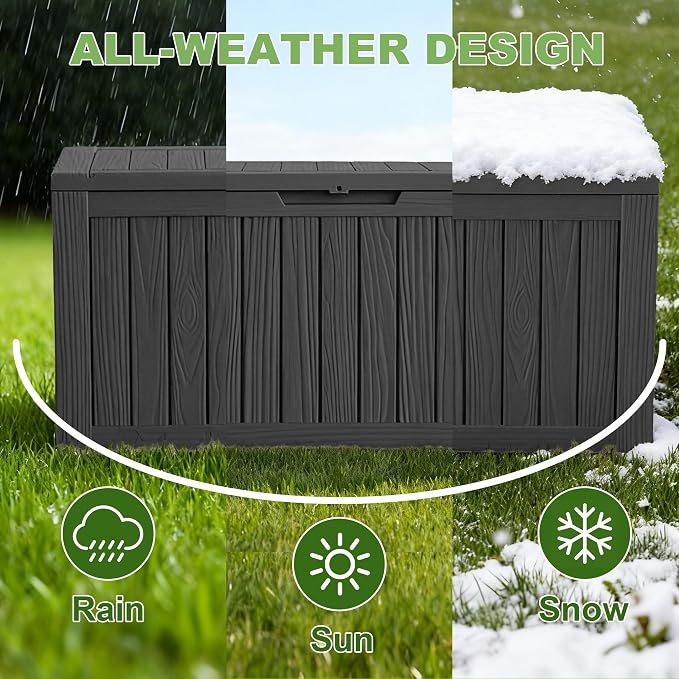 Waterproof Outdoor Storage Box, 85 Gallon Lockable Deck Box, UV-Resistant Outside Storage Bin With Hydraulic Lid For Patio Furniture, Cushion Organizer, Garden Tools, Pool Accessories, Black