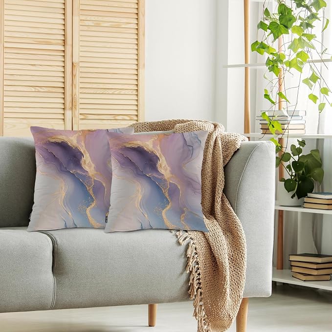 Swono Marble Throw Pillow Case, Luxury Pink Gold Marble Square Home Decorative Cushion Cover for 18 X 18 Inches Pillow Covers, Swirl Waves Marble 2 Pack Pillowcases for Bedroom Office Dorm Couch