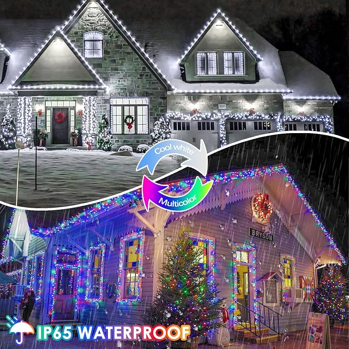 Solar Fairy Lights, 2 Pack Total 400LED 144FT Cool White to Multicolor | Waterproof Color Changing Solar String Lights Outdoor, Silver Wire, 8 Modes Solar Twinkle Lights for Tree Garden Yard Decor