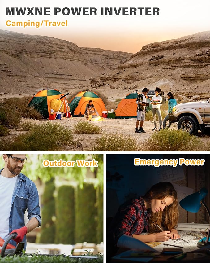 2000W Pure Sine Wave Inverter 12V DC to 110V 120V AC Car Converter for RV Truck Off-Grid Solar Power Inverter with 4 AC Outlets, USB/Type-C Fast Charging Ports, LCD Display, Remote Control