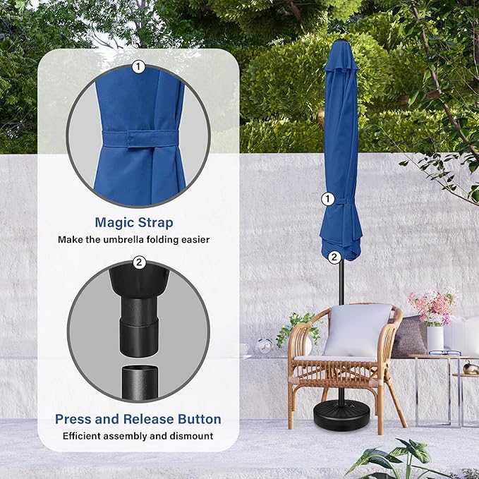 YSSOA 2 Pack 7.5' Patio Umbrella Outdoor Table Market Yard Umbrella with 6 Sturdy Ribs, Blue