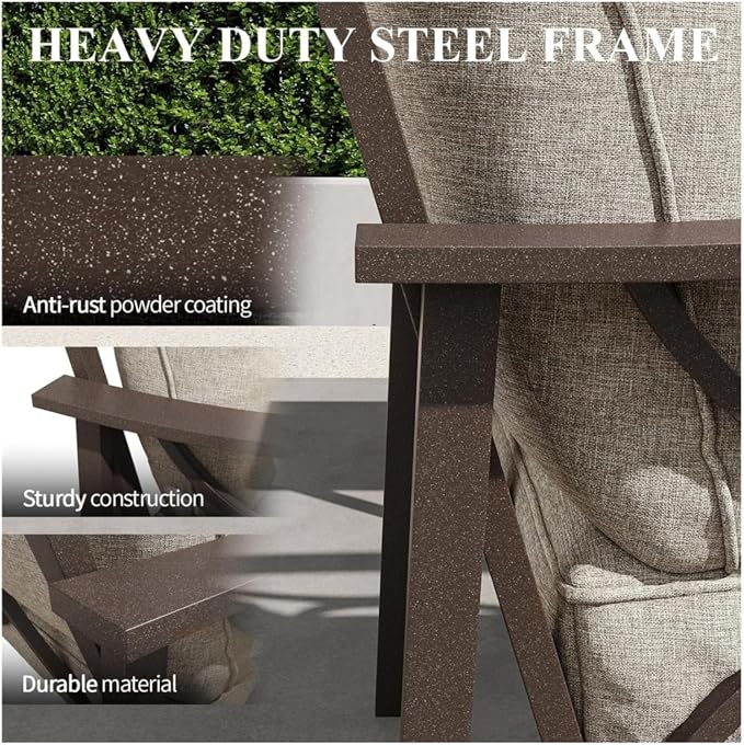 Hassyee 2 Pieces All-Weather Metal Outdoor Conversation Set with Coffee Table and Removable Cushions for Balcony, Patio Furniture Set with Modern Curved Design for Backyard, Lawn (2 Chairs)