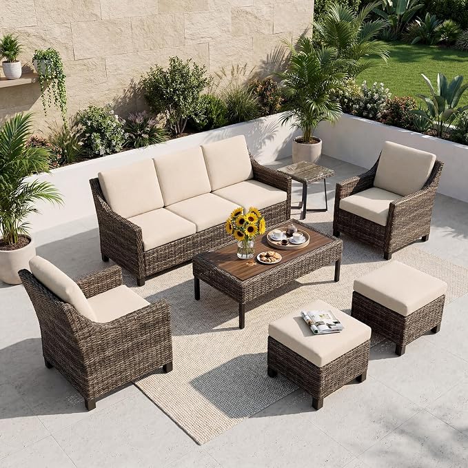 Wicker Patio Conversation Set, Outdoor Patio Chair Set with Deep Seating, Wide Armrests & Thick Cushions, All-Weather Outdoor Furniture Set for Patio, Porch, Deck & Backyard