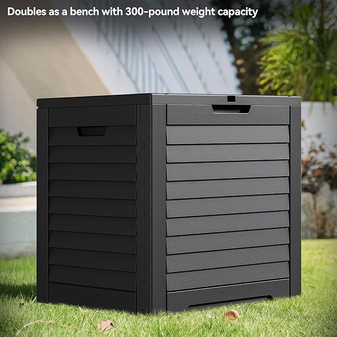 YITAHOME 35 Gallon Outdoor Storage Box, Waterproof Resin Deck Box and Package Delivery with Lockable Lid for Patio Furniture Cushions, Pool Accessories, Garden Tools, Black
