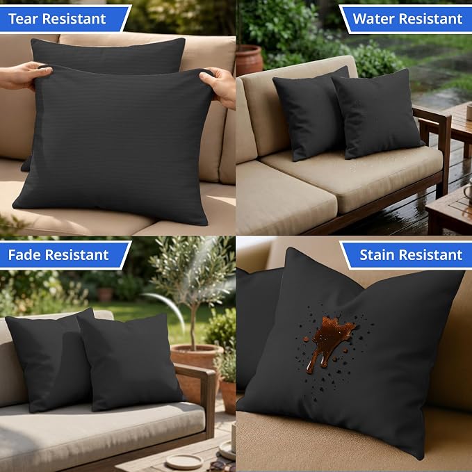 Covers & All Sunbrella Throw Pillows Set of 2, 18 x 18 Inch Square Outdoor & Indoor Cushions with Insert, Fade & UV Resistant Fabric (Canvas Black)