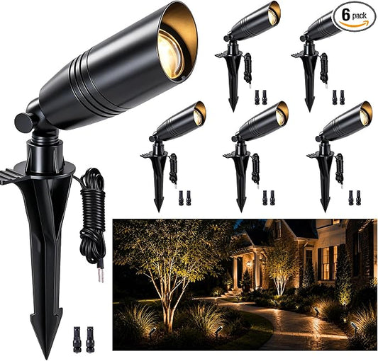 Low Voltage Landscape Spotlights, Aluminum Outdoor Spot Light | Heavy Duty,Without MR16 Bulb,12V Uplights,Waterproof,200°Adjustable, Landscape Lighting for Tree Garden Yard Pathway,6 Pack