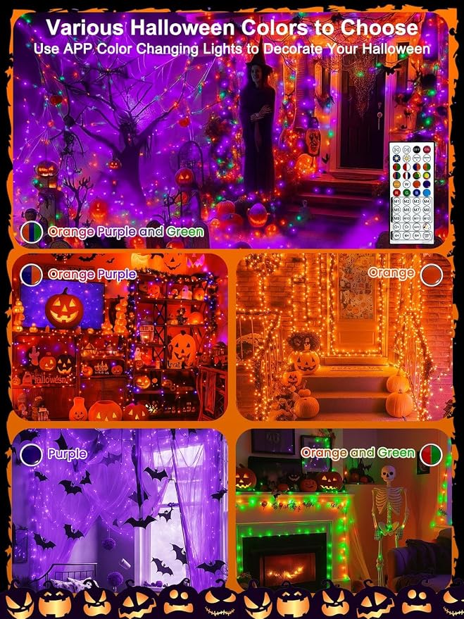 600 LED Smart Color Changing Fall String Lights APP & Remote for Halloween | 197 FT Halloween Twinkle Lights IP44 Waterproof, Timer, Music Sync, Multiple Colors & Modes Outdoor Christmas Fall Decoration