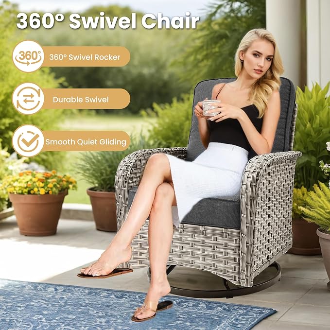 HOOOWOOO Outdoor Sectional Furniture Set,8 Pieces Wicker Patio Conversation Sets,L Shape All Weather Outside Couch Sofa Set with Swivel Chairs Ottoman,Black