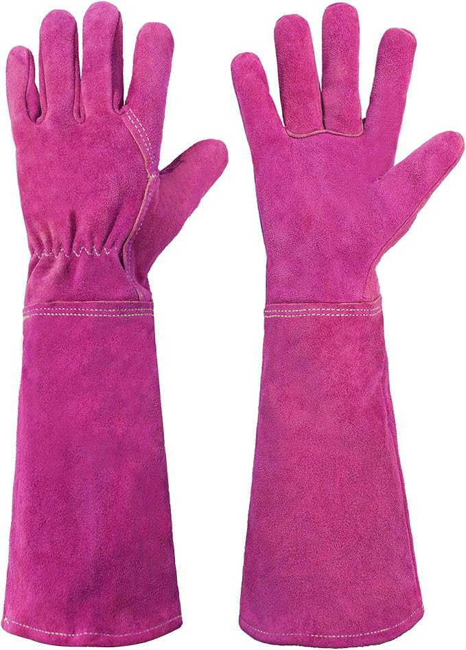 HANDLANDY Rose Pruning Gloves for Men Women, Thorn Proof Gardening Gloves | Long Leather Gardening Gloves, Breathable Leather Gauntlet, Best Garden Gifts & Tools for Gardener (Rosy, M)
