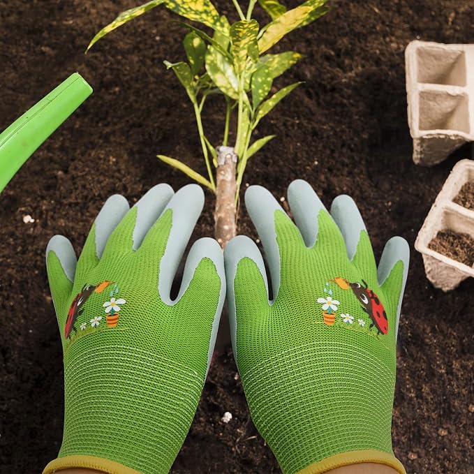 WAWSAM Kids Gardening Gloves 3 Pairs Toddlers Rubber Coated Work Gloves Children Garden Gloves