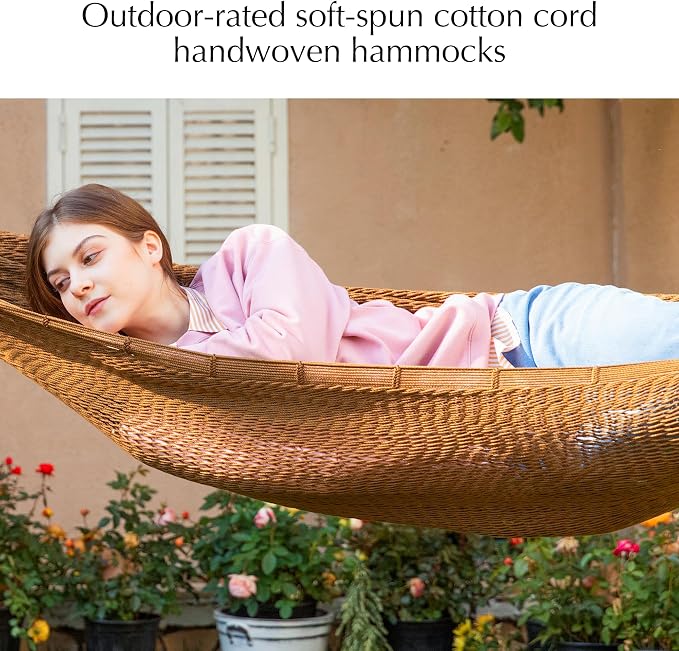 PNAEUT Family Mayan Rope Hammocks for Outside (Desert, XX-Large)