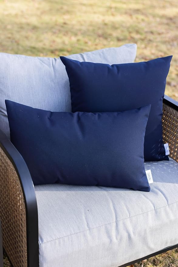 RSH DECOR: Sunbrella Lumbar & Square Pillows Set of 4 | 20" x 12" & 17" x 17" | Water and Fade-Resistant Performance Fabric | Outdoor Throw Pillows for Patio Furniture | Canvas Navy