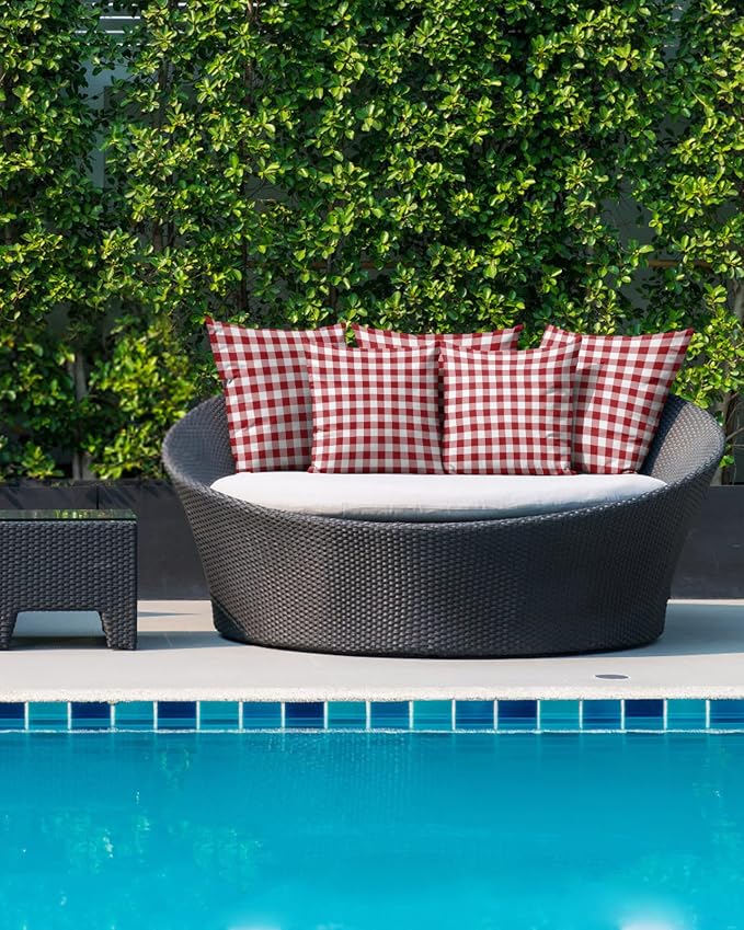 Outdoor Waterproof Throw Pillows Red Gingham Check Patio Pillows Pack of 1,Decorative Pillow Covers with Insert,Pillow Cushion Case for Garden Couch Sofa Country Buffalo Plaid