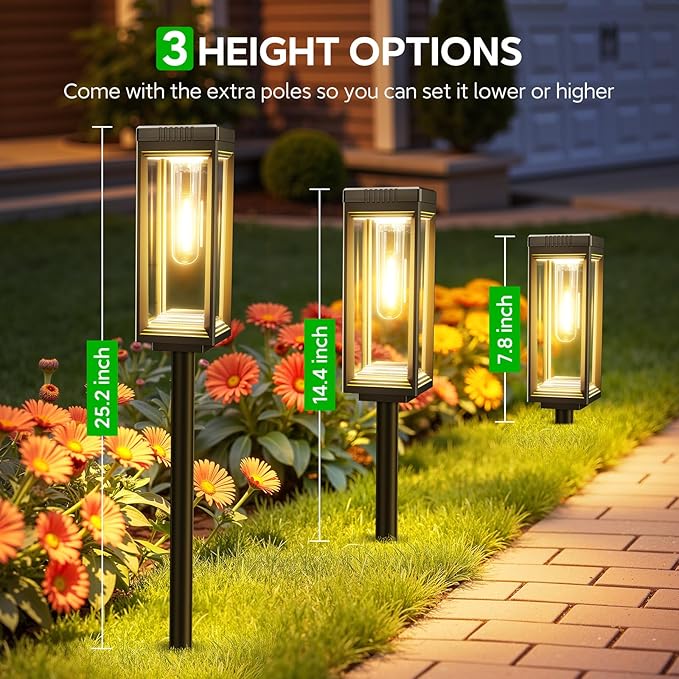 Bright Tall Solar Pathway Lights Outdoor Waterproof, 4 Pack Solar Powered Garden Lights, Auto On/Off, Up to 15Hrs Outdoor Light for Path Yard Walkway Driveway Patio Lawn Decor Landscape