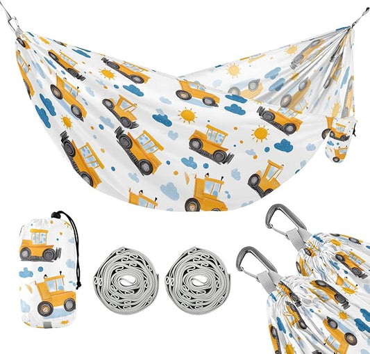 Camping Hammock Outdoor Hammocks for Outside Yellow Tractor Cute Beach Trees Portable Lightweight with Pockets Tree Straps Indoor