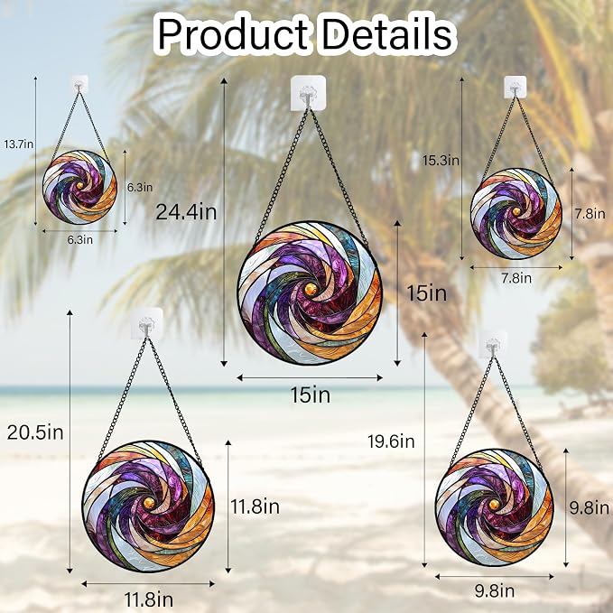 DASTOLL Stained Glass Window Hanging, Colorful Abstract Spiral Pattern Suncatcher for Doors Window Home Sun Catchers Decoration Mother's Day Birthday Gifts for Women, Men, and Mom 9.8 in