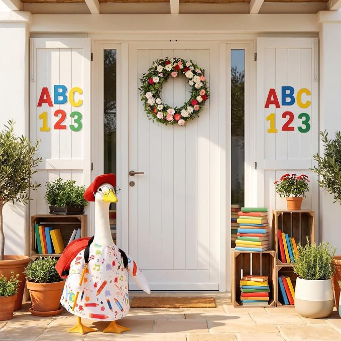 Back to School Porch Goose Outfit with Schoolbag for 23" Statue | Perfect for back-to-school themes for Class, Lawn, Yard, Garden Decor with Durable outdoor fabric