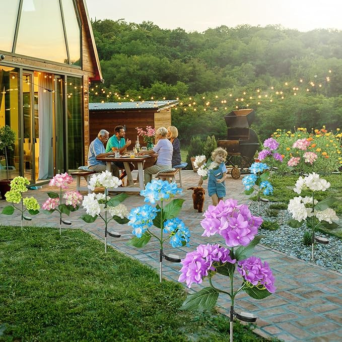 Aolyty Solar Garden Lights Outdoor, Solar Hydrangea Lights IP65 Waterproof LED Flowers Stake Lights 2 Pack for Garden Pathway Patio Backyard Landscape Decorative (White)