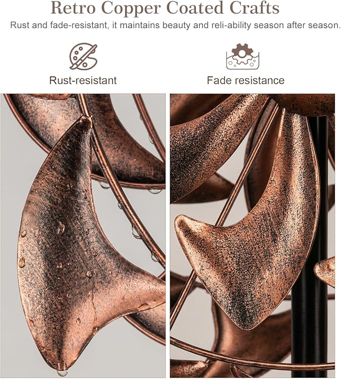 Wind Spinners Outdoor Garden Decor - W13xH63 Copper Metal Yard Art Wind Sculptures & Spinners, Vintage Kinetic Windmill for Yard Patio Lawn Decor, Retro Gardening Gifts for Women