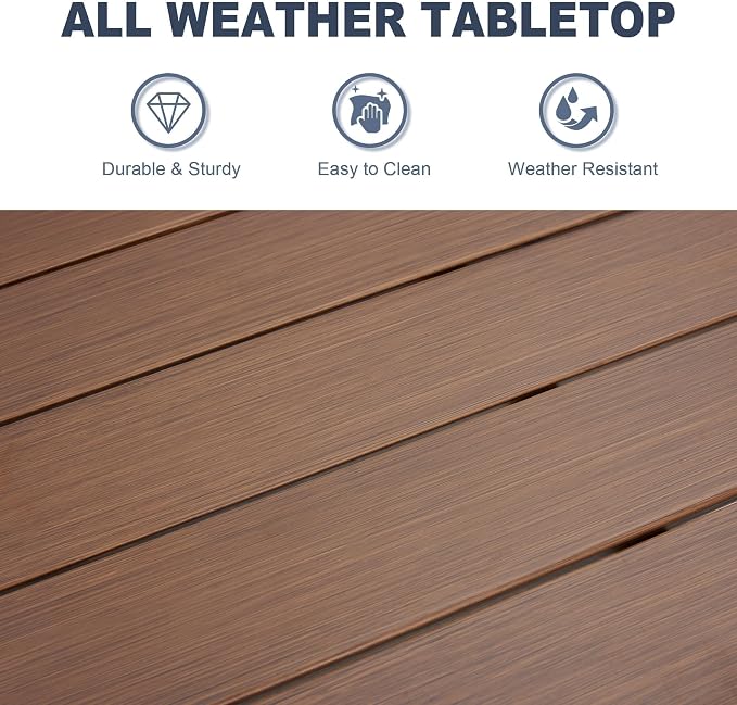 VICLLAX 3 Pieces Outdoor Dining Set, Patio Furniture Set Includes 27.6" Square Metal Table and 2 Textilene Swivel Chairs for Porch, Lawn, Garden, Wulnut/Brown