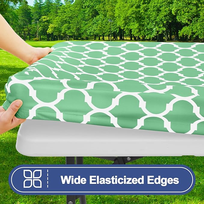 Smiry Picnic Table Cover with Bench Covers, Waterproof Elastic Fitted Tablecloth for 6 Foot Tables, Washable Polyester Tablecloths for Camping, Indoor & Outdoor (Sage Green, 30x72 Inch 3-pc Set)