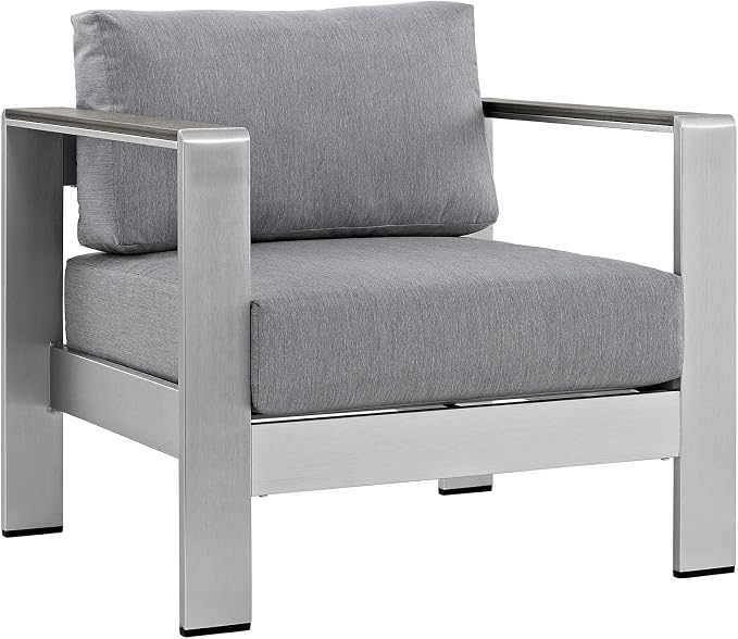 Modway Shore 4-Piece Aluminum Outdoor Patio Furniture Set in Silver Gray