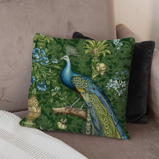 Aqua and Green Chinoiserie Throw Pillow Covers Green Peacock Animal Asian Pillowcase 16x16 INClassic Accent Decorative Cushion Covers Home Decor for Sofa Bed Chair Car