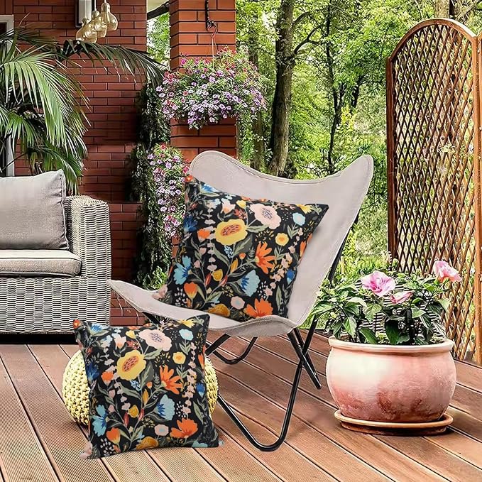 Floral Outdoor Throw Pillow Covers 18x18 Waterproof Colorful Summer Spring Garden Decorative Square Patio Pillows Outdoor Pillows Covers for Patio Furniture Set of 2 (No Pillow Insert)