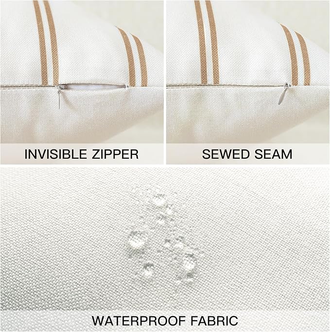 OTOSTAR Outdoor Waterproof Decorative Throw Pillow Covers 20x20 Inch Geometry Pillow Cases Square Cushion Case Garden Pillow Covers Pillows Shell for Patio Furniture Couch Tent Set of 4 (Light Coffee)