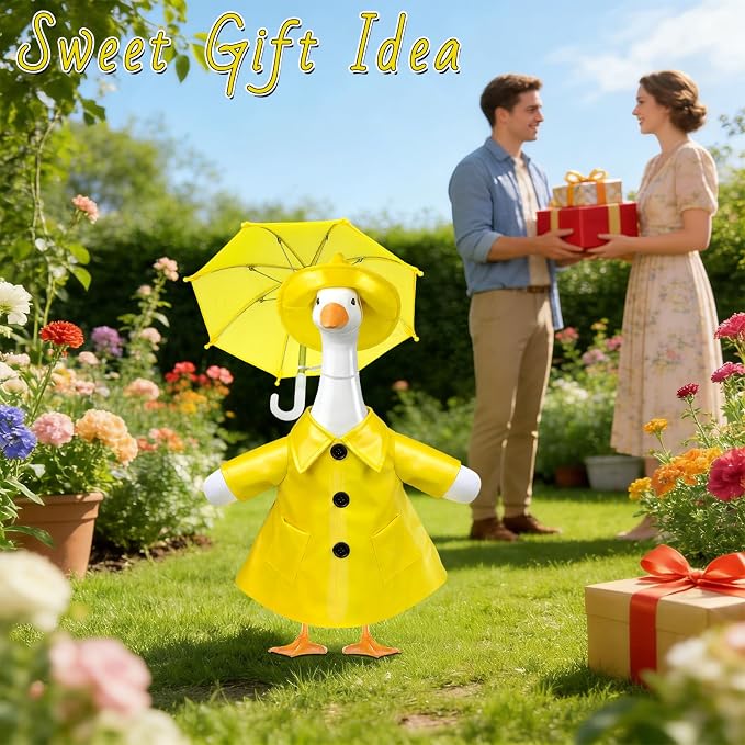 3 Pcs/Set Raincoat Porch Goose Outfits, Summer Lawn Goose Statue Raincoat Costume, Yard Goose Clothes Raincoats Umbrella Hat Outfit for 23" Statue Patio Garden Decoration Yellow