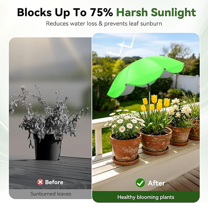 1Pack Plant Umbrellas for Outdoor Plants, Upgraded 360° Rotating 3-Prong Ground Stake for Stronger Grip, Stable Garden Shade Umbrella for Flowers, Vegetables, Fruit Trees, Raised Beds & Planters Blue