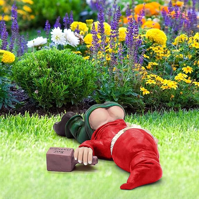 Funny Drunk Dwarf Garden Gnome Statues Decoration, Creative Statue Resin Sculpture Novelty Gift for Outdoor Indoor Patio Yard Lawn Porch Ornament Decor