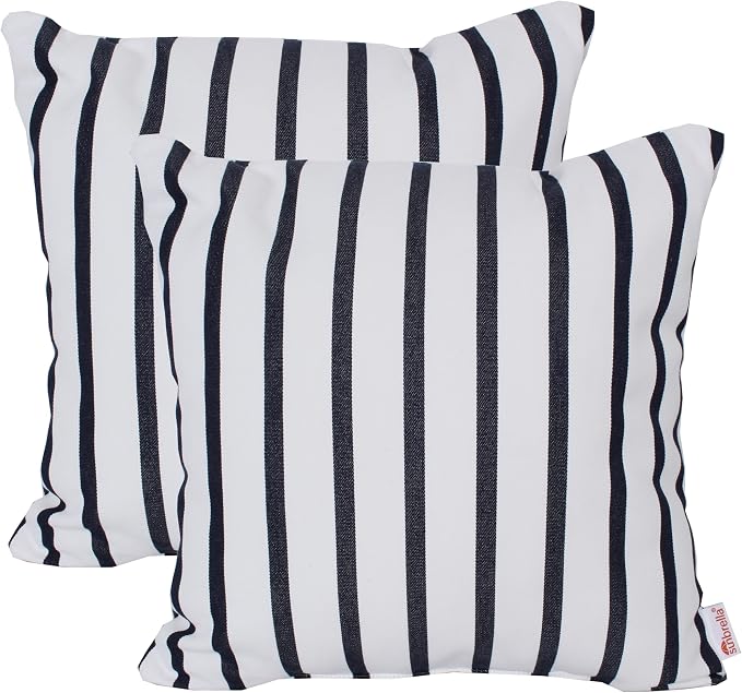 Outdoor/Indoor Sunbrella Throw Pillow Cover Only Square Set of 2 Pieces 20 inch x 20 inch Lido Indigo Stripe - Insert Not Included, Indigo/White