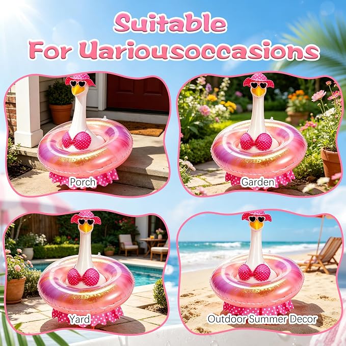 Hawaiian Porch Goose Outfit, Summer Bikini Costume with Sunglasses & Wreath, Fits 23" Goose Statue, Garden Lawn Patio Yard Outdoor Decoration (Pink)