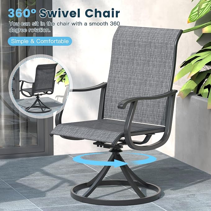 5 Pieces Patio Furniture Dining Set, 4 Textilene Swivel Dining Chairs, 41" Outdoor Round Metal Table with Storage Shelf and 1.57" Umbrella Hole, Outdoor Dining Set for Porch, Lawn, Black/Black