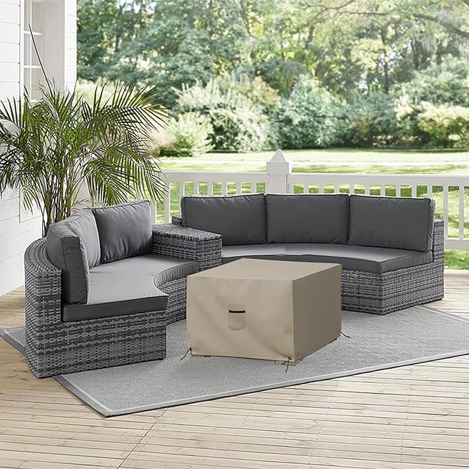 Covers & All Outdoor Ottoman Cover, 12 Oz Waterproof Ottoman Slipcover with UV-Resistant Properties, Square Patio Furniture Cover Suitable for Indoors/Outdoors (23" L x 23" W x 18" H, Beige)