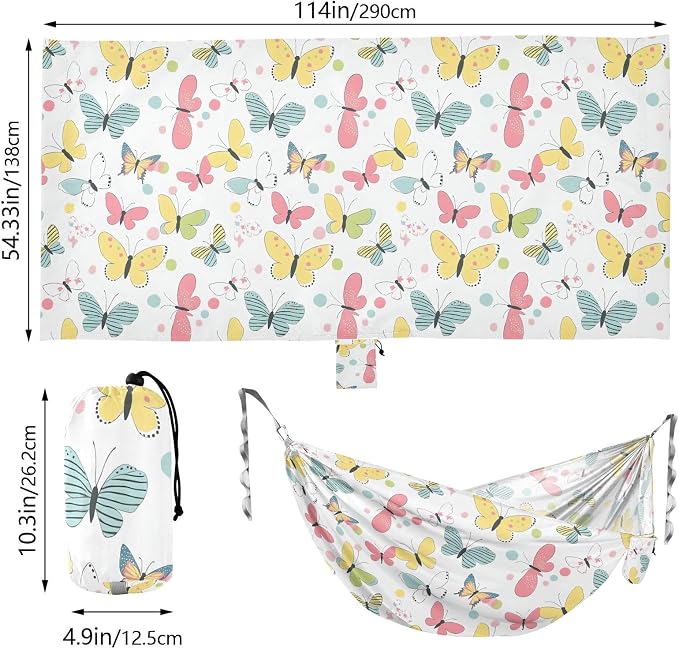 Camping Hammock Outdoor Hammocks for Outside Butterflies White Beach Trees Portable Lightweight with Pockets Tree Straps Indoor Small