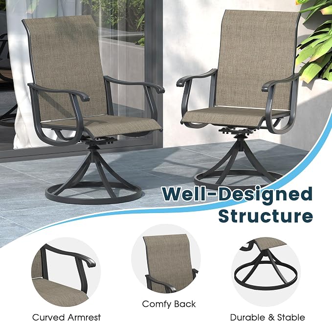7 Pieces Patio Furniture Dining Set, 6 Textilene Swivel Dining Chairs, 59" Outdoor Rectangular Metal Table with 1.57" Umbrella Hole, Outdoor Dining Set for Porch, Lawn, Garden, Black/Brown