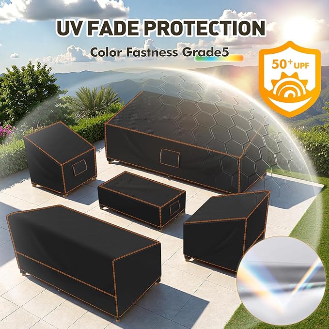 SUNICO Outdoor Patio Furniture Covers Set, 5 Piece Patio Covers for Outdoor Furniture Waterproof, 420D Patio Set Covers, UV Fade Protection, Tear-Resistant, Black