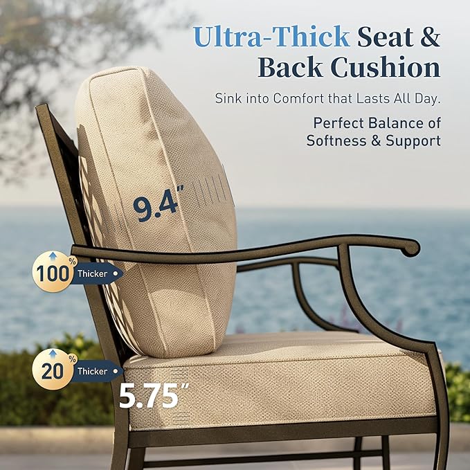 SUNSHINE VALLEY Patio Furniture Set, 4 Piece Modern Metal Outdoor Patio Furniture, 3 Seater Couch, 2 Fixed Chairs, Coffee Table and 5.75" Extra Thick Cushion, Patio Conversation Set for Backyard Deck