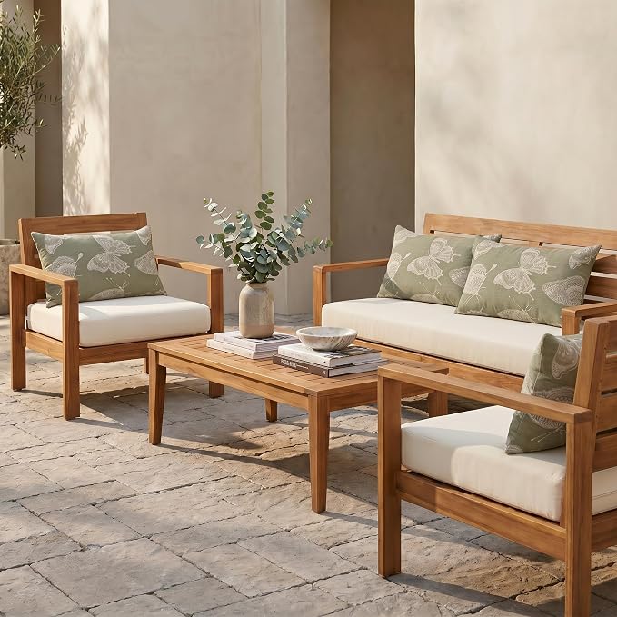 RSH DECOR: Sunbrella Jumbo Lumbar Pillows Set of 4 | 26" x 16" | Indoor Outdoor – Patio, Lounge, Adirondack | Water & Fade-Resistant | Down-Alternative Inserts | Made in USA (Farfalla Spring)