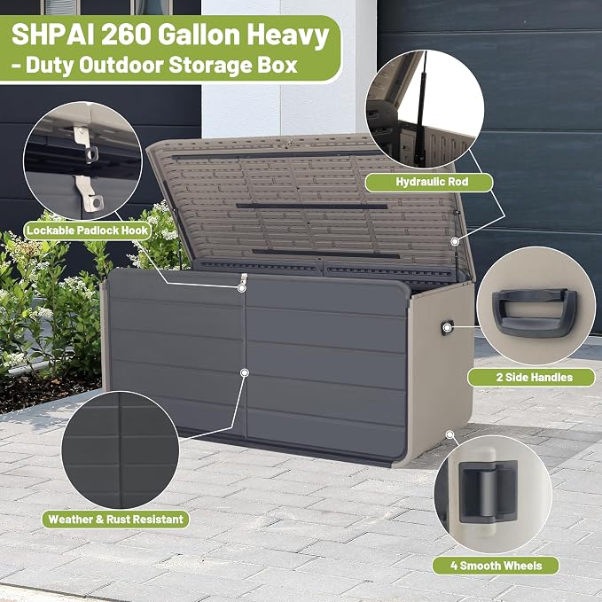 Resin Deck Box 200 Gallons, Extra Large Heavy-Duty Outdoor Storage Box, Lockable & Waterproof Patio Outside Storage Box for Patio Furniture, Tools, Pool Supplies