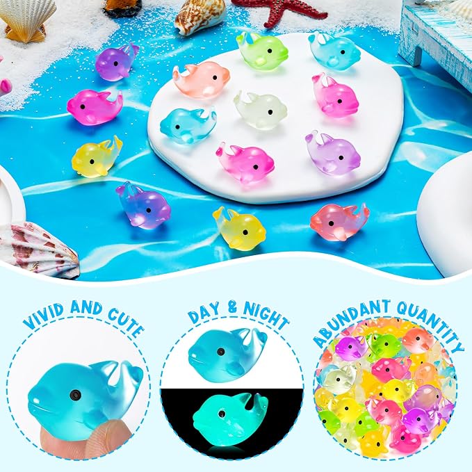 68PCS Luminous Mini Resin Dolphins Tiny Dolphin for Micro Garden | Tiny Dolphin Figurines Glow in The Dark, Cute Miniature Dolphins Animal Statues, Landscape Aquarium Birthday Hidden Game
