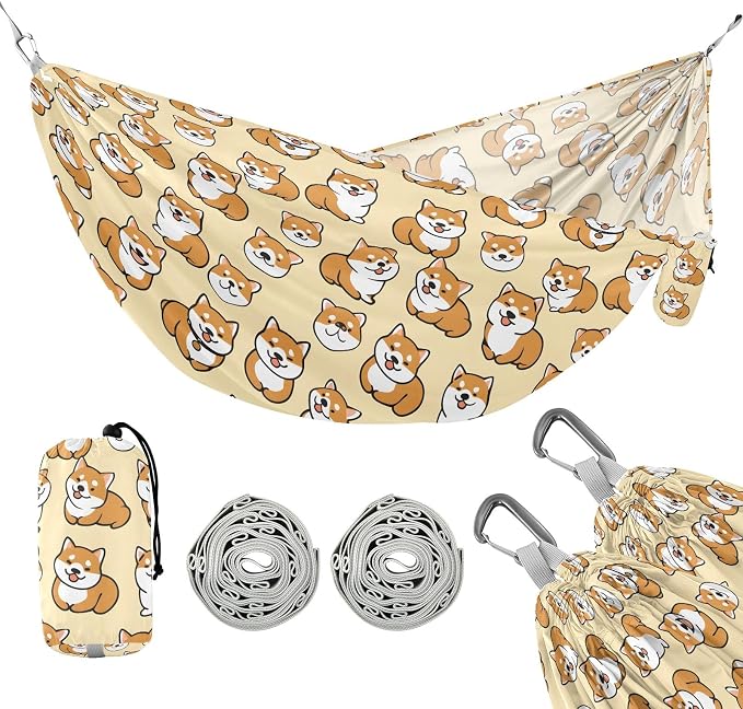 Camping Hammock Outdoor Hammocks for Outside Cute Corgi Beach Trees Portable Lightweight with Pockets Tree Straps Indoor